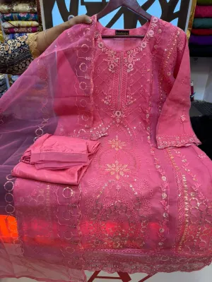 Organza Party Wear with Embroidery & Laser Cut